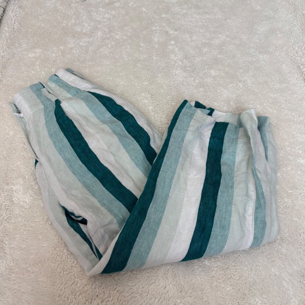 J.Crew Women Green White Striped Linen Wide Leg Pants 2 Resort Summer Boho Indie